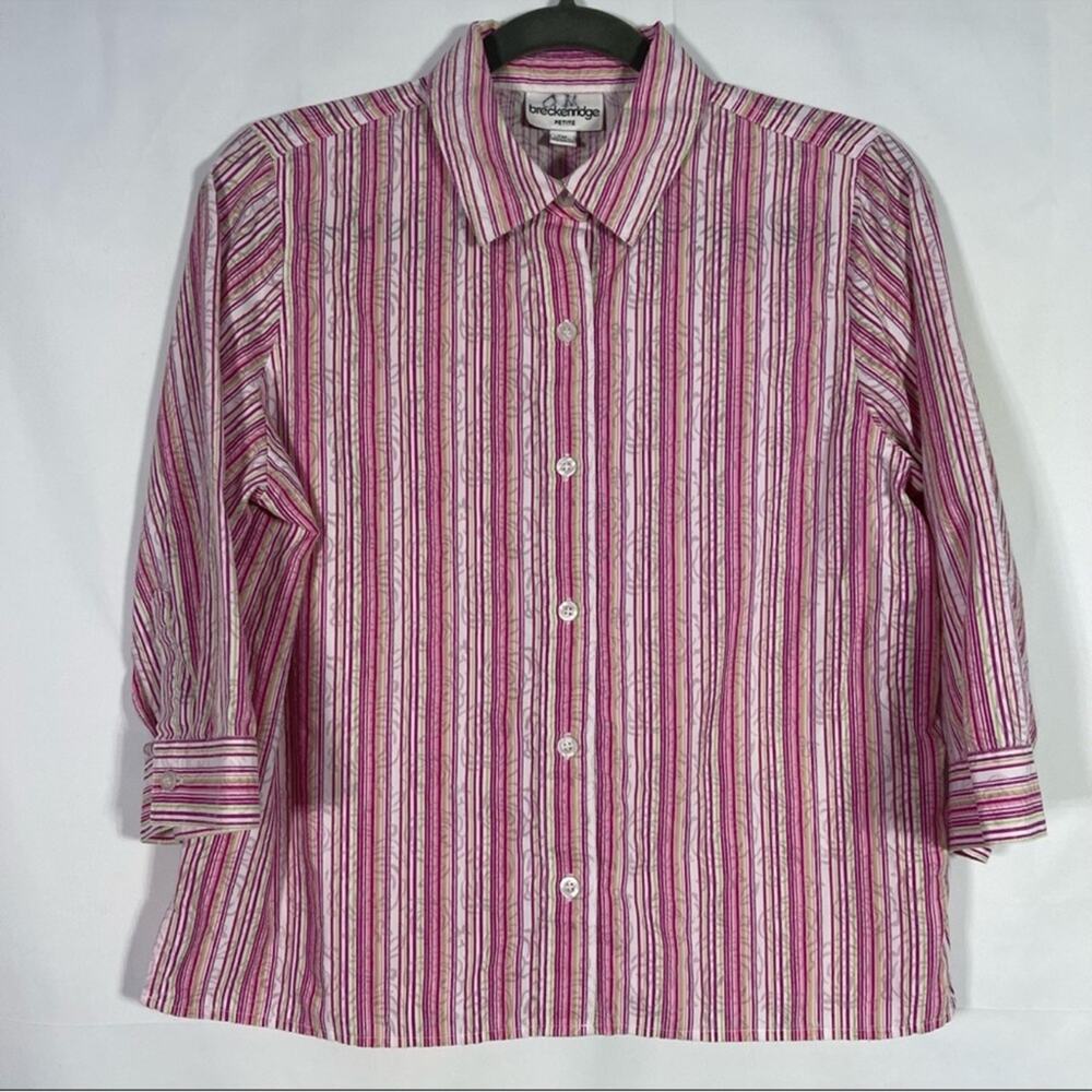 Breckinridge Petite, Pink Striped Button Down Shirt, Size Medium Petite!